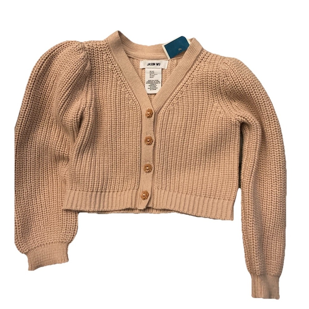 Jason Wu Cardigan Baby Girl 4T Pale Pink Chunky Wood‎ Flowers Buttons NWT